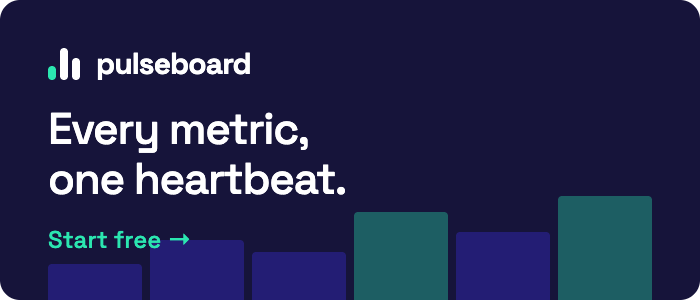 Pulseboard brand banner on midnight background with the tagline Every metric, one heartbeat